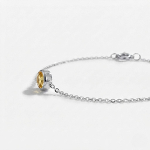Bracelet à maillons en argent sterling plaqué rhodium Rhaya Jewels, classique, solitaire, avec citrine taille brillant, serti clos, pour enfants - Product Image 3