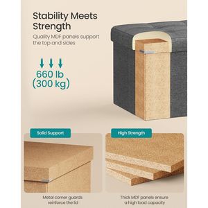 Banc de rangement pliable de 43 pouces, repose-pieds et banc de lit, capacité de 660 lb, utilisation en atelier - Product Image 3