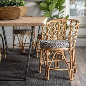 Natural Rattan Lightweight Garden <b>Chair</b> with Geometric Backrest Patterned Cushion Outdoor Furniture Tropical Style Tapered Legs - Product Image 4