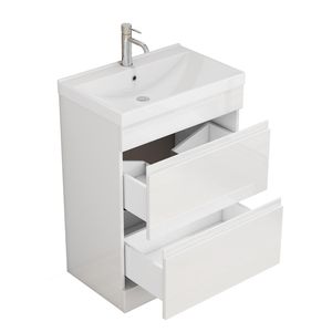 Mobile Bagno Autoportante da 24 Pollici a Montaggio Rapido con Lavabo e Chiusura Ammortizzata, 2 Cassetti - Product Image 3