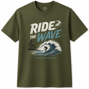 Camiseta de Manga Corta para Hombre, Color Verde Oliva, Cuello Redondo, Corte Regular, Diseño Estampado de Surf, Ropa Casual, 100% Algodón - Product Image 2