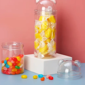 Food Storage <b>Jar</b> for Snack 200ml/300ml/380ml Square <b>Plastic</b> Candy <b>Jar</b> with Bear Lid Transparent PET 10.000 pcs New Sample - Product Image 2