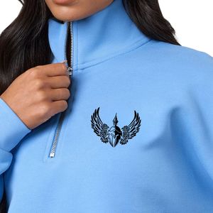 Sweat-shirt à col montant 1/4 zippé bleu ciel pour femme, coupe oversize, manches longues, décontracté, vêtement de sport, coupe décontractée, mode - Product Image 3