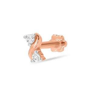 Piercing de nez en or rose 14 carats avec diamant, design minimaliste, sertissage griffe, taille brillant rond, pour femme, usage quotidien - Product Image 2
