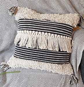 18 x 18 Inches Boho Tassel Cotton Cushion <b>Cover</b> – Decorative Square <b>Throw</b> Pillow for Sofa, <b>Bed</b> & Home Decor - Product Image 3