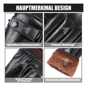 Fashion Men's Winter Sheepskin Leather <b>Gloves</b> <b>Touchscreen</b> Snap Closure Cycling Outdoor Riding Warm Waterproof Daily Party <b>Gloves</b> - Product Image 5