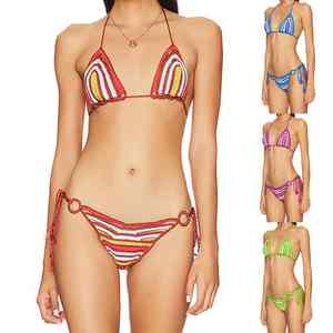 Conjunto de Bikini Colorido de Alta Calidad, Top Corto con Soporte, Traje de Baño de Pierna Alta para Mujer, Duradero y de Alto Rendimiento - Product Image 1