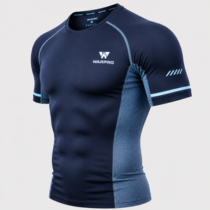 เสื้อรัดกล้ามเนื้อแขนสั้นสำหรับผู้ชาย WARPRO แห้งเร็ว ระบายอากาศดี ดีไซน์แผงตาข่ายสีน้ำเงิน - Product Image 1