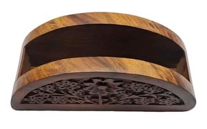 Porta servilletas de madera en forma de D, elegante dispensador de servilletas para mesa de comedor, decoración. - Product Image 3