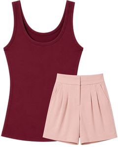 Manufacturer Wine Red Sleeveless Tank <b>Top</b> With Blush Pink High Waist Shorts Women Casual Summer Two Piece Outfit Set Clothes - Product Image 1