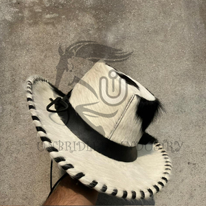 Sombrero de Vaquero del Oeste para Hombre y Mujer, Personalizado, de Cuero Vacuno con Pelo, Blanco y Negro - Product Image 2