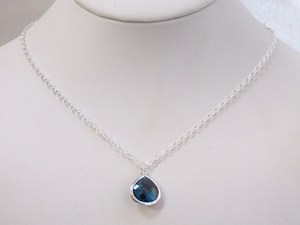 Navy Blue Sapphire Pendant Glass Necklace Wedding Jewelry Bridesmaid Necklace Gift For Women - Product Image 4