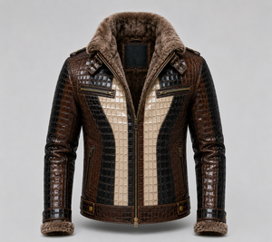 Veste en cuir PU gaufré crocodile pour homme, style motard, col montant, fermeture éclair, coupe ajustée, pour l'automne - Product Image 2