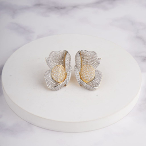 Luxury Flower <b>Stud</b> Earrings 925 <b>Silver</b> 18K Gold Plated Diamond Women Party Jewelry - Product Image 1