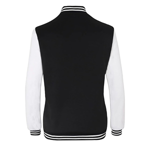 Custom OEM Mens Black White Fleece Varsity <b>Jacket</b> Blank Button Down <b>Slim</b> <b>Fit</b> High Quality Cotton Bomber Letterman Baseball Coat - Product Image 3