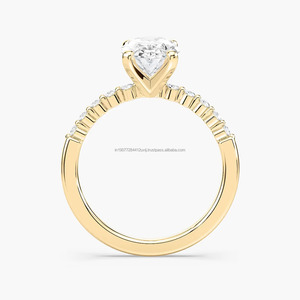 Anillo de Compromiso y Boda para Mujer, con Diamante Cultivado en Laboratorio, Corte Ovalado de 2 Quilates, Certificado IGI, Minimalista, Solitario, Oro Amarillo Sólido de 14k - Product Image 3