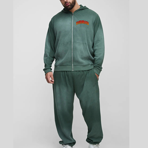Conjunto Deportivo de Dos Piezas para Hombre, Estilo Vintage con Degradado, 100% Algodón, Sudadera con Capucha y Pantalones con Cierre, Estilo Urbano - Product Image 1