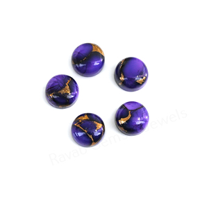 Turquoise cuivrée Mohave, 12 mm, ronde, à dos plat, poli miroir, lisse, cabochon de pierre précieuse en vrac pour la fabrication de bijoux, pendentifs et bagues - Product Image 1