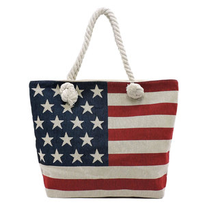 Club Hub Industries American Flag Tote <b>Bag</b> Stars Stripes Women <b>Beach</b> Rope Handle Genuine Leather Red White Blue <b>Large</b> Capacity - Product Image 1