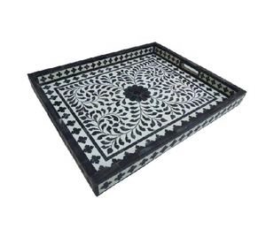 Direct Factory Sale Unique Design Bone Inlay <b>Serving</b> <b>Tray</b> Handicraft Quality <b>Black</b> 35x25x5 cm for Hotel Restaurant Use Indian - Product Image 6
