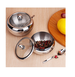 Bol à épices et herbes en acier inoxydable, pots à condiments classiques avec cuillères pour ustensiles de cuisine, bols à sucre et sel - Product Image 5