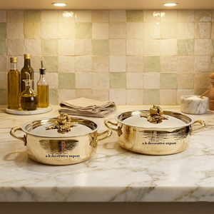 Ensemble de casseroles Premium Royal Gold, texture martelée décorative, avec bouton en forme de citrouille, vaisselle élégante pour mariage et fêtes - Product Image 1