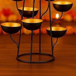 9 Cup Metal Tealight Candle Holder Stand <b>Black</b> and Gold Decorative Tea Light <b>Candelabra</b> for Home Decor Table Centerpiece - Product Image 4