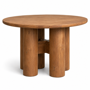 <b>Solid</b> Teak Durable <b>Dining</b> <b>Table</b> Four Cylindrical Pedestal Base Scandinavian Design Eco-Friendly Waterproof School Furniture - Product Image 1