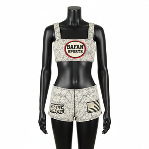 Conjunto de Bikini Premium para Mujer en Poliéster y Spandex con Encaje Estampado, Gris y Blanco, con Parche de Logotipo Personalizado por Transferencia Térmica - Product Image 1