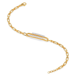 Bracelet à double barre de maillons sertis de diamants avec chaîne en or jaune et design central ouvert allongé - Product Image 3