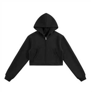 Sudadera con capucha corta para mujer, de algodón premium, forro polar, estilo esencial, holgada, informal, para gimnasio - Product Image 3