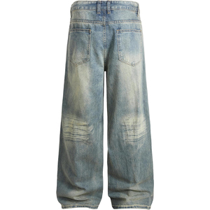 Jeans en denim ample à jambes larges pour hommes, noir délavé, style streetwear surdimensionné et baggy - Product Image 3