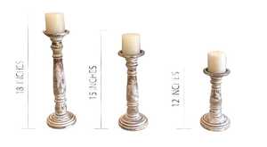 Ensemble de 3 supports à bougies en bois, finition verte rustique vieillie, centre de table décoratif pour salon, table à manger, maison - Product Image 5