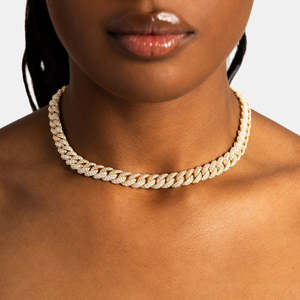 Collier chaîne cubaine en argent sterling 925 avec moissanite taille brillant rond, bijoux hip-hop pour fêtes et mariages - Product Image 1