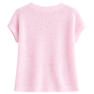 Suéter de Punto Calado para Mujer, Manga Corta, Cuello Redondo, Estilo Casual de Verano, Holgado, Transpirable, Texturizado, a la Moda - Product Image 2