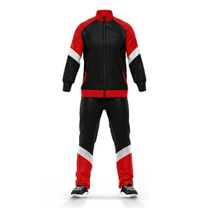 Survêtement unisexe noir, rouge et blanc, imprimé uni, respirant, en polaire, fermeture éclair intégrale, col montant, style sportif, vêtements d'hiver pour adultes - Product Image 1