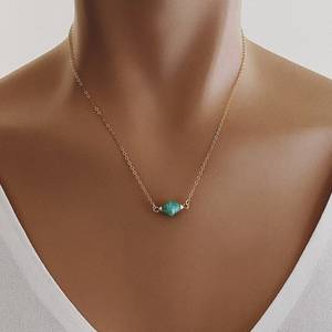 Pendentif en amazonite verte véritable, forme biconique, chaîne en argent 925 plaqué or délicat, style vintage, bijoux de fiançailles - Product Image 4