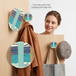 Beads Art Modern Round Wood Resin Cabinet Knobs with Turquoise Stripe Design <b>for</b> Cabinets Drawers Doors - Product Image 4