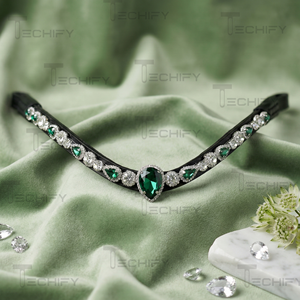 Cabezada de cuero con cristales verdes y diamantes de imitación para caballo, accesorios ecuestres - Product Image 4