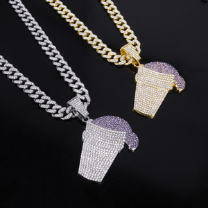 <b>Iced</b> <b>Out</b> Cup Pendant Moissanite Diamond 925 Silver Cuban Link <b>Chain</b> Hip Hop Necklace - Product Image 1