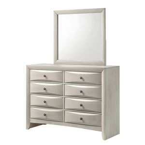Commode contemporaine à six tiroirs avec finition blanc neutre, façades de tiroirs incurvées, meuble de rangement en bois - Product Image 4