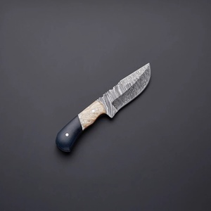 Couteau de chasse artisanal en acier Damas avec manche en os et corne noire, couteau de survie à lame fixe OEM EDC pour l'extérieur, étui en cuir - Product Image 2