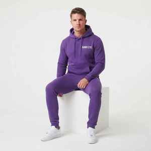 <b>Men's</b> <b>Purple</b> Hooded Tracksuit Solid Color Casual Regular Fit Full Length Drawstring Pocket 100% Cotton Autumn Wear - Product Image 4