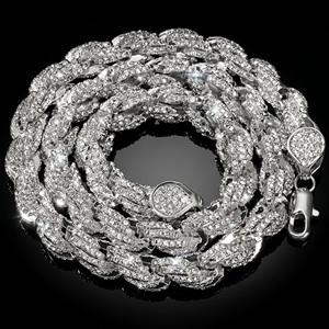 Collar de Cadena de Cuerda Iced Out, Cadena de Eslabones Trenzados con Diamantes Estilo Hip Hop, Chapado en Oro Blanco, Joyería de Lujo para Hombre - Product Image 2