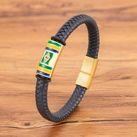 Bracelet en cuir tressé avec drapeau national du Brésil pour hommes, fermoir magnétique en acier inoxydable, bijoux sur le thème du pays, cadeau