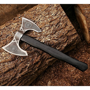 Doppelklingen-Taktische Tomahawk-Axt mit Graviertem Edelstahlkopf und Holzgriff - Product Image 4