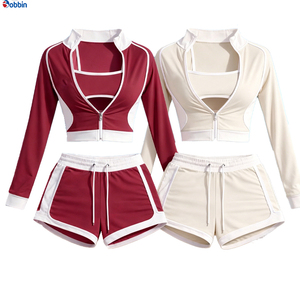 Conjuntos Deportivos de Verano para Mujer, Ropa Urbana Personalizada, Chaqueta de Manga Corta con Cierre y Pantalones Cortos, Conjunto de 3 Piezas, Tendencia en Ventas - Product Image 3