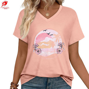 Camisetas Casuales de Mujer con Cuello en V y Manga Corta, Estampadas, Transpirables, de Tela Suave, Moda Urbana de Verano, Corte Regular - Product Image 1
