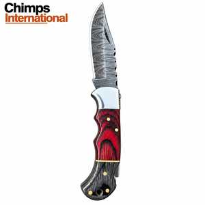 Couteau pliant tactique de survie pour la chasse et le camping en plein air, lame en acier Damas, manche en bois Pakka, clip de ceinture - 7 pouces, garantie de 3 ans - Product Image 2