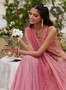 Pakistani Classic 100% Silk <b>Floor</b>-Length Nikah Dresses with Pearls Crystal Tassel - Product Image 4